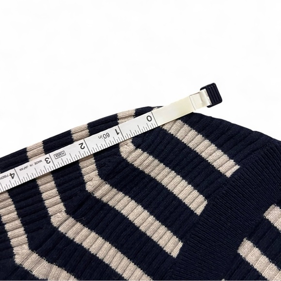 A.P.C. Women's V-Neck Sweater in Dark Navy and Ecru Stripes - Picture 9 of 10